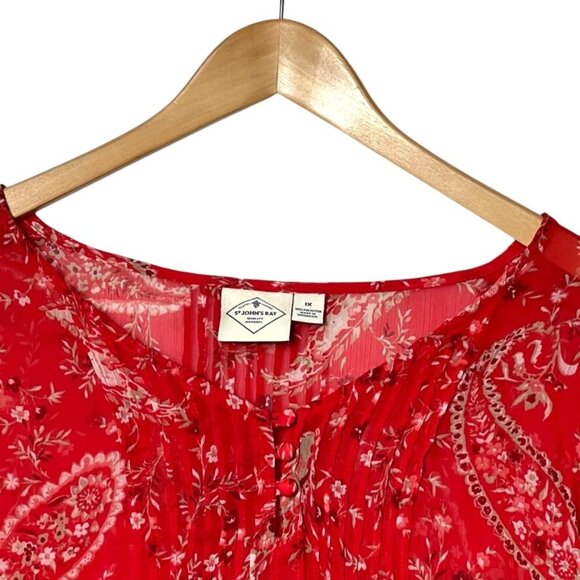 St. Johns Bay Flowy Red Paisley Floral Blouse Sz:1X - Picture 8 of 12